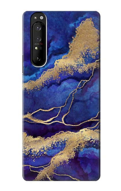 W3906 Navy Blue Purple Marble Hülle Schutzhülle Taschen und Leder Flip für Sony Xperia 1 III