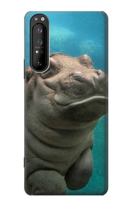 W3871 Cute Baby Hippo Hippopotamus Hülle Schutzhülle Taschen und Leder Flip für Sony Xperia 1 II