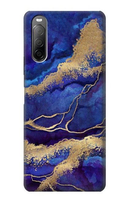 W3906 Navy Blue Purple Marble Hülle Schutzhülle Taschen und Leder Flip für Sony Xperia 10 II