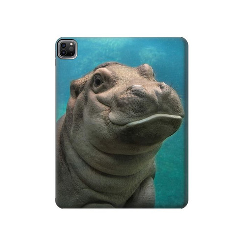 W3871 Cute Baby Hippo Hippopotamus Tablet Hülle Schutzhülle Taschen für iPad Pro 12.9 (2022,2021,2020,2018, 3rd, 4th, 5th, 6th)