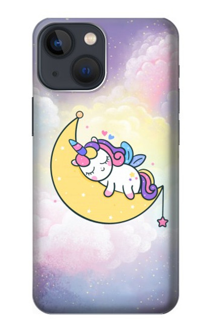 W3485 Cute Unicorn Sleep Hülle Schutzhülle Taschen und Leder Flip für iPhone 14