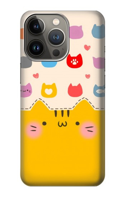 W2442 Cute Cat Cartoon Funny Hülle Schutzhülle Taschen und Leder Flip für iPhone 14 Pro