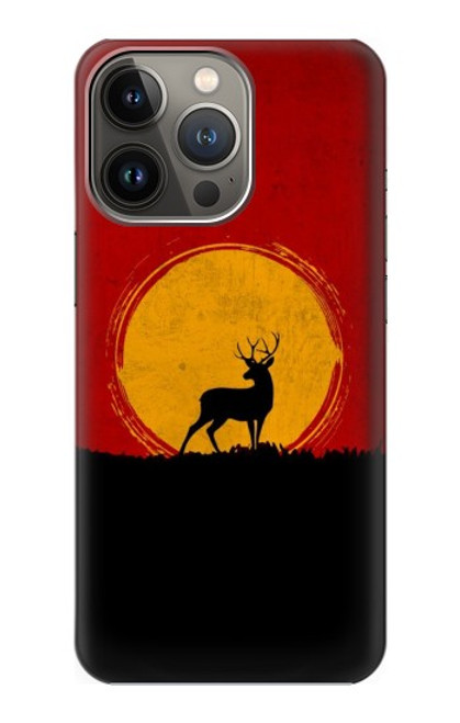 W3513 Deer Sunset Hülle Schutzhülle Taschen und Leder Flip für iPhone 14 Pro