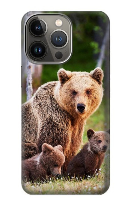 W3558 Bear Family Hülle Schutzhülle Taschen und Leder Flip für iPhone 14 Pro