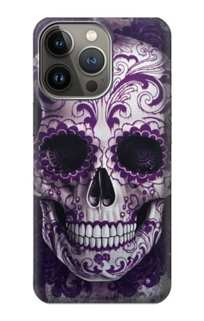 W3582 Purple Sugar Skull Hülle Schutzhülle Taschen und Leder Flip für iPhone 14 Pro