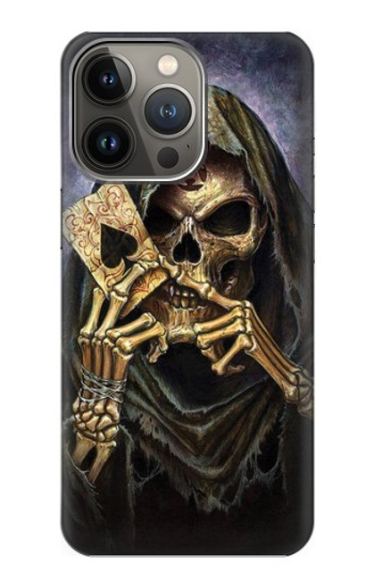 W3594 Grim Reaper Wins Poker Hülle Schutzhülle Taschen und Leder Flip für iPhone 14 Pro