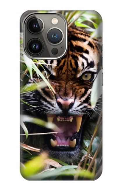 W3838 Barking Bengal Tiger Hülle Schutzhülle Taschen und Leder Flip für iPhone 14 Pro