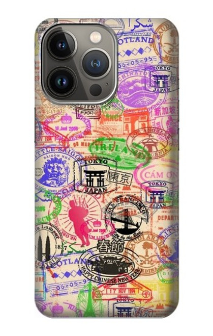 W3904 Travel Stamps Hülle Schutzhülle Taschen und Leder Flip für iPhone 14 Pro