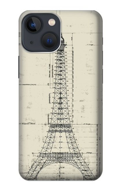 W3474 Eiffel Architectural Drawing Hülle Schutzhülle Taschen und Leder Flip für iPhone 14 Plus