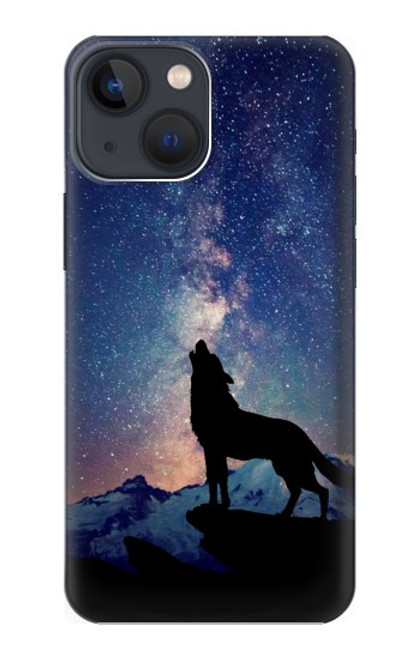 W3555 Wolf Howling Million Star Hülle Schutzhülle Taschen und Leder Flip für iPhone 14 Plus