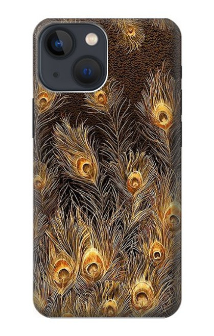 W3691 Gold Peacock Feather Hülle Schutzhülle Taschen und Leder Flip für iPhone 14 Plus