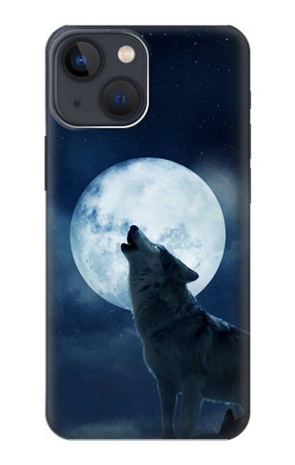 W3693 Grim White Wolf Full Moon Hülle Schutzhülle Taschen und Leder Flip für iPhone 14 Plus