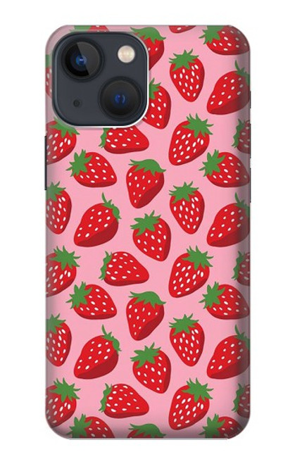 W3719 Strawberry Pattern Hülle Schutzhülle Taschen und Leder Flip für iPhone 14 Plus