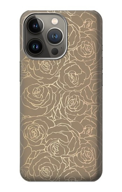 W3466 Gold Rose Pattern Hülle Schutzhülle Taschen und Leder Flip für iPhone 14 Pro Max