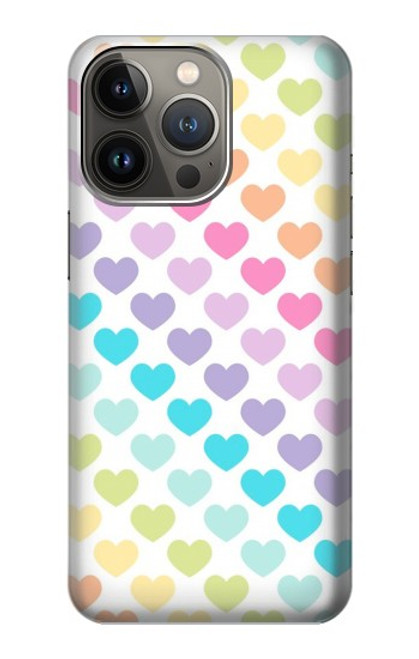 W3499 Colorful Heart Pattern Hülle Schutzhülle Taschen und Leder Flip für iPhone 14 Pro Max