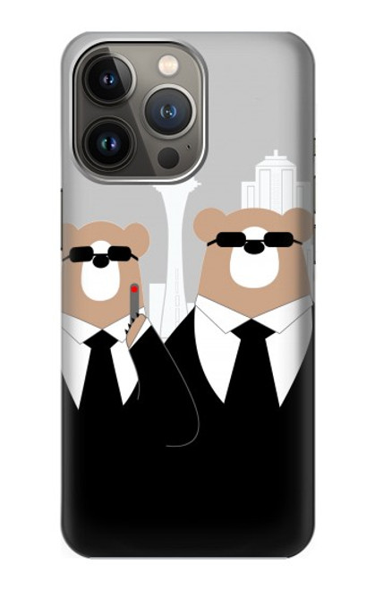 W3557 Bear in Black Suit Hülle Schutzhülle Taschen und Leder Flip für iPhone 14 Pro Max