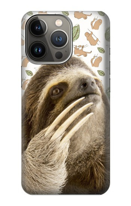 W3559 Sloth Pattern Hülle Schutzhülle Taschen und Leder Flip für iPhone 14 Pro Max