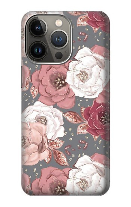 W3716 Rose Floral Pattern Hülle Schutzhülle Taschen und Leder Flip für iPhone 14 Pro Max