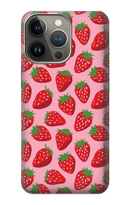 W3719 Strawberry Pattern Hülle Schutzhülle Taschen und Leder Flip für iPhone 14 Pro Max