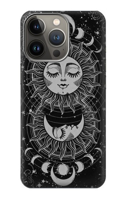 W3854 Mystical Sun Face Crescent Moon Hülle Schutzhülle Taschen und Leder Flip für iPhone 14 Pro Max