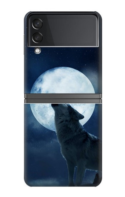W3693 Grim White Wolf Full Moon Hülle Schutzhülle Taschen Flip für Samsung Galaxy Z Flip 4