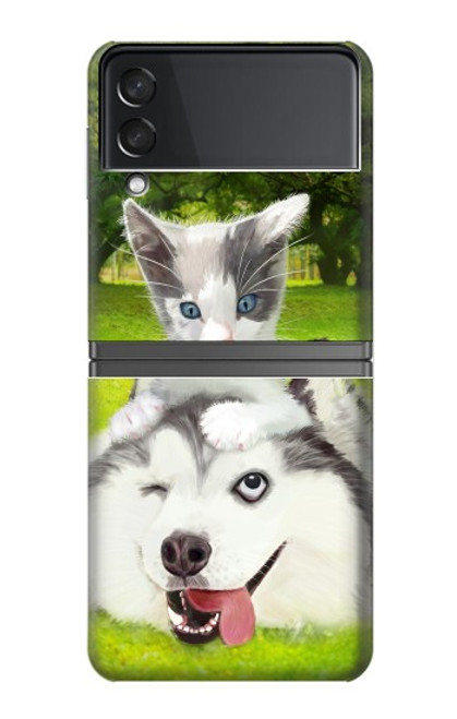 W3795 Kitten Cat Playful Siberian Husky Dog Paint Hülle Schutzhülle Taschen Flip für Samsung Galaxy Z Flip 4