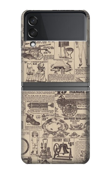 W3819 Retro Vintage Paper Hülle Schutzhülle Taschen Flip für Samsung Galaxy Z Flip 4