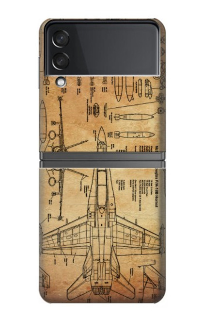 W3868 Aircraft Blueprint Old Paper Hülle Schutzhülle Taschen Flip für Samsung Galaxy Z Flip 4