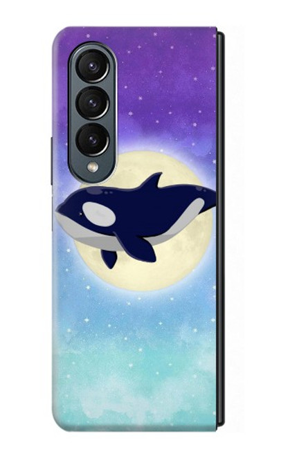 W3807 Killer Whale Orca Moon Pastel Fantasy Hülle Schutzhülle Taschen Flip für Samsung Galaxy Z Fold 4