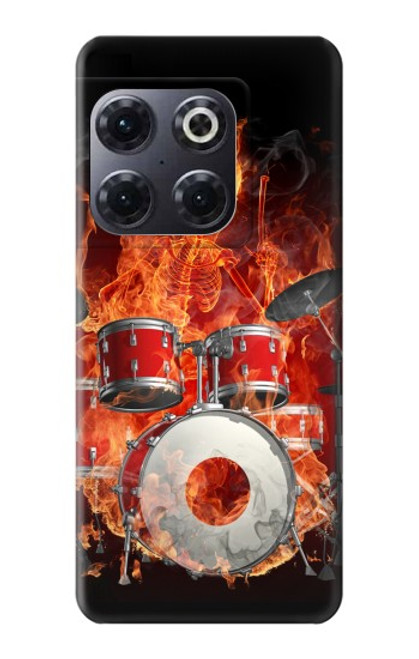 W1431 Skull Drum Fire Rock Hülle Schutzhülle Taschen und Leder Flip für OnePlus 10T