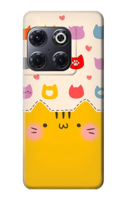 W2442 Cute Cat Cartoon Funny Hülle Schutzhülle Taschen und Leder Flip für OnePlus 10T