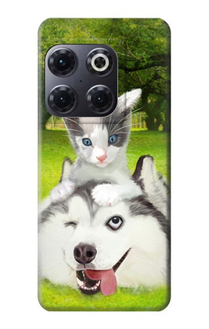 W3795 Kitten Cat Playful Siberian Husky Dog Paint Hülle Schutzhülle Taschen und Leder Flip für OnePlus 10T