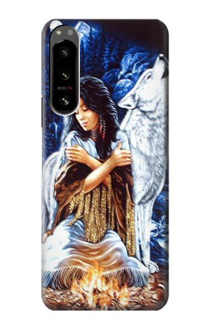 W0147 Grim Wolf Indian Girl Hülle Schutzhülle Taschen und Leder Flip für Sony Xperia 5 IV