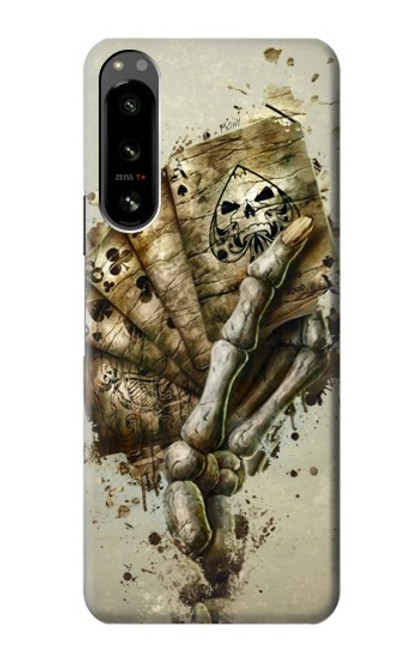 W0550 Skull Card Poker Hülle Schutzhülle Taschen und Leder Flip für Sony Xperia 5 IV