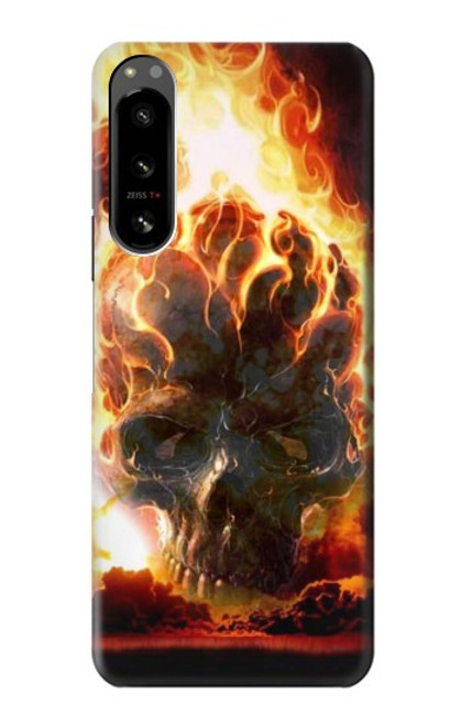 W0863 Hell Fire Skull Hülle Schutzhülle Taschen und Leder Flip für Sony Xperia 5 IV