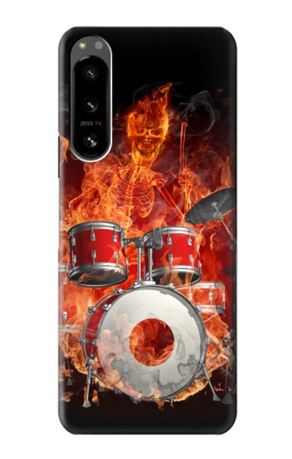 W1431 Skull Drum Fire Rock Hülle Schutzhülle Taschen und Leder Flip für Sony Xperia 5 IV