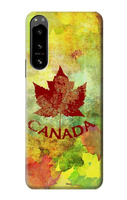 W2523 Canada Autumn Maple Leaf Hülle Schutzhülle Taschen und Leder Flip für Sony Xperia 5 IV