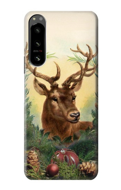 W2841 Vintage Reindeer Christmas Hülle Schutzhülle Taschen und Leder Flip für Sony Xperia 5 IV