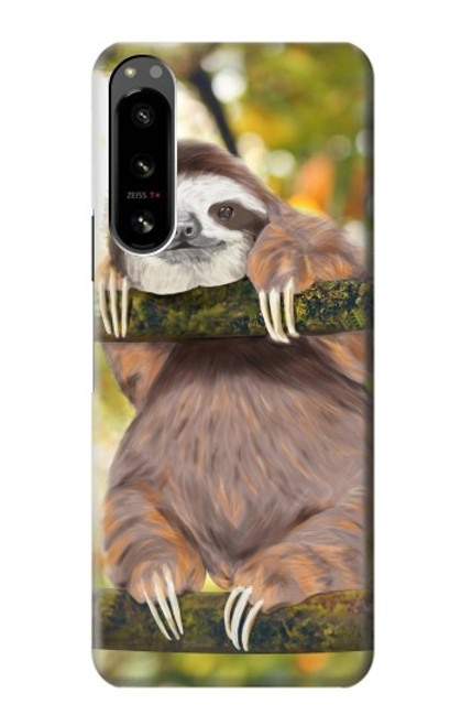 W3138 Cute Baby Sloth Paint Hülle Schutzhülle Taschen und Leder Flip für Sony Xperia 5 IV