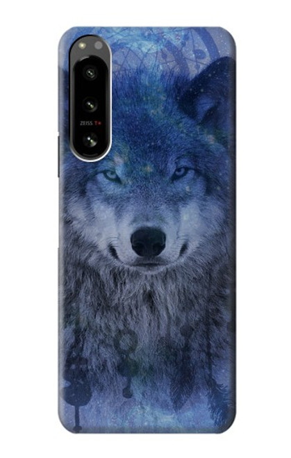 W3410 Wolf Dream Catcher Hülle Schutzhülle Taschen und Leder Flip für Sony Xperia 5 IV