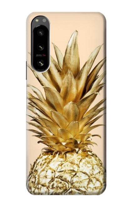 W3490 Gold Pineapple Hülle Schutzhülle Taschen und Leder Flip für Sony Xperia 5 IV