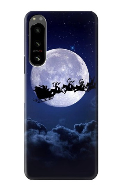 W3508 Xmas Santa Moon Hülle Schutzhülle Taschen und Leder Flip für Sony Xperia 5 IV