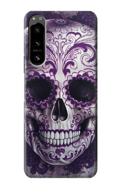 W3582 Purple Sugar Skull Hülle Schutzhülle Taschen und Leder Flip für Sony Xperia 5 IV