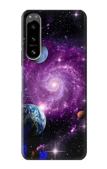 W3689 Galaxy Outer Space Planet Hülle Schutzhülle Taschen und Leder Flip für Sony Xperia 5 IV