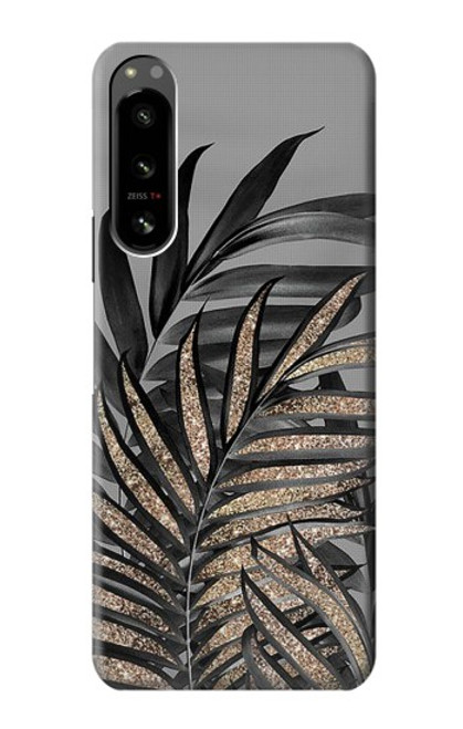 W3692 Gray Black Palm Leaves Hülle Schutzhülle Taschen und Leder Flip für Sony Xperia 5 IV