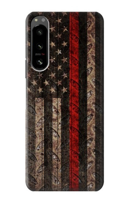 W3804 Fire Fighter Metal Red Line Flag Graphic Hülle Schutzhülle Taschen und Leder Flip für Sony Xperia 5 IV