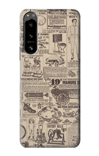 W3819 Retro Vintage Paper Hülle Schutzhülle Taschen und Leder Flip für Sony Xperia 5 IV