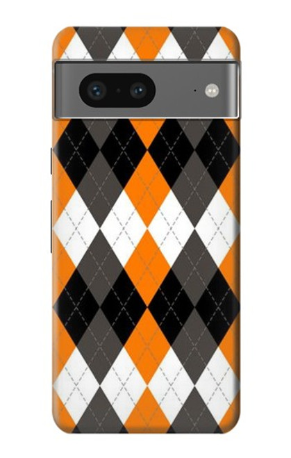 W3421 Black Orange White Argyle Plaid Hülle Schutzhülle Taschen und Leder Flip für Google Pixel 7