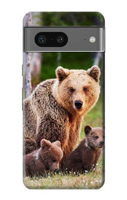 W3558 Bear Family Hülle Schutzhülle Taschen und Leder Flip für Google Pixel 7