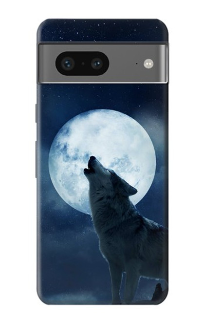 W3693 Grim White Wolf Full Moon Hülle Schutzhülle Taschen und Leder Flip für Google Pixel 7